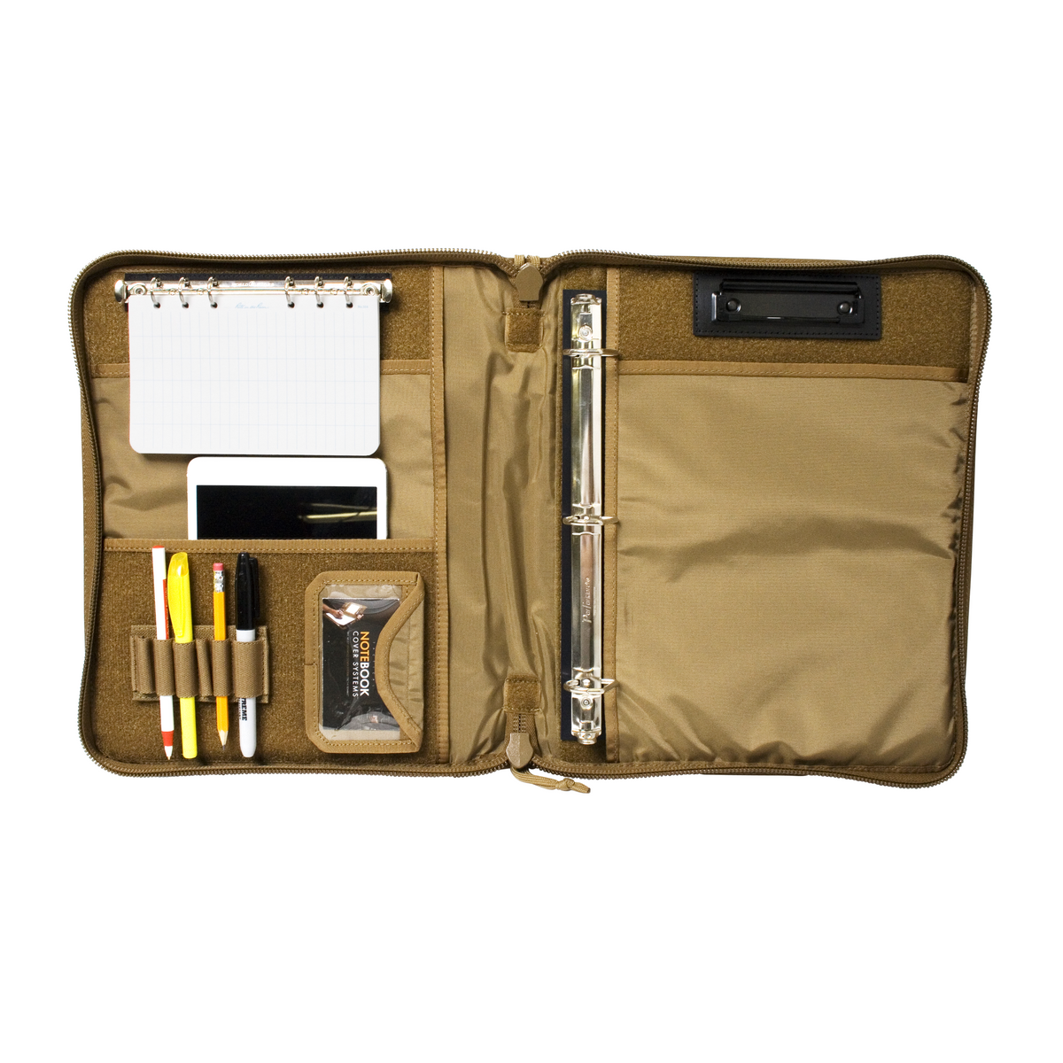Tactical Zippered Binder Cover – Rugged Military-Grade Case For Field Notes & Maps – Fits 5.5x8.5" Binders (Coyote Brown)